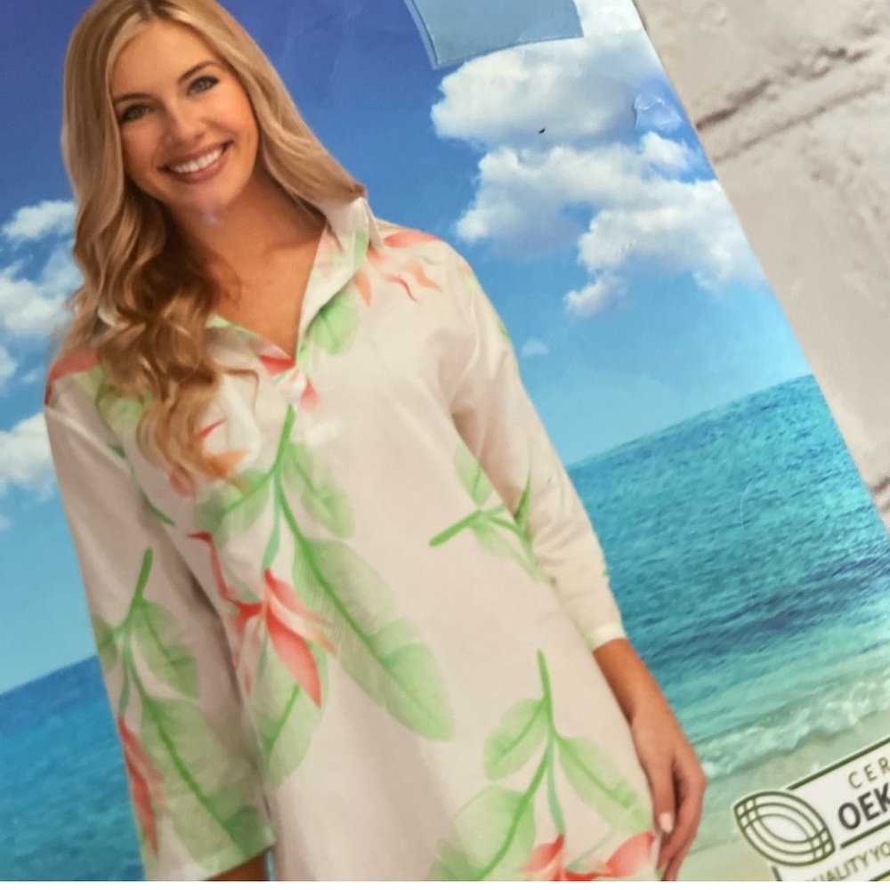 Serra Pink and Green Leaf Swim Cover-Up